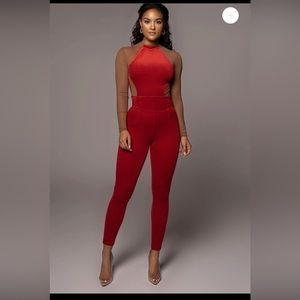 RED BERNADETTE HIGH WAISTED SET